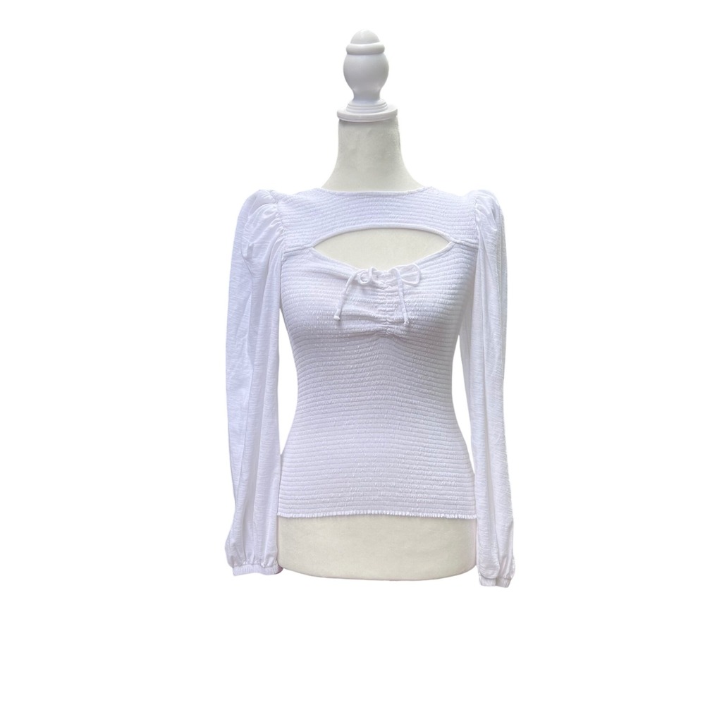 Nation LTD Smocked Cutout Puff Sleeve Top Women's XS Long Sleeve White